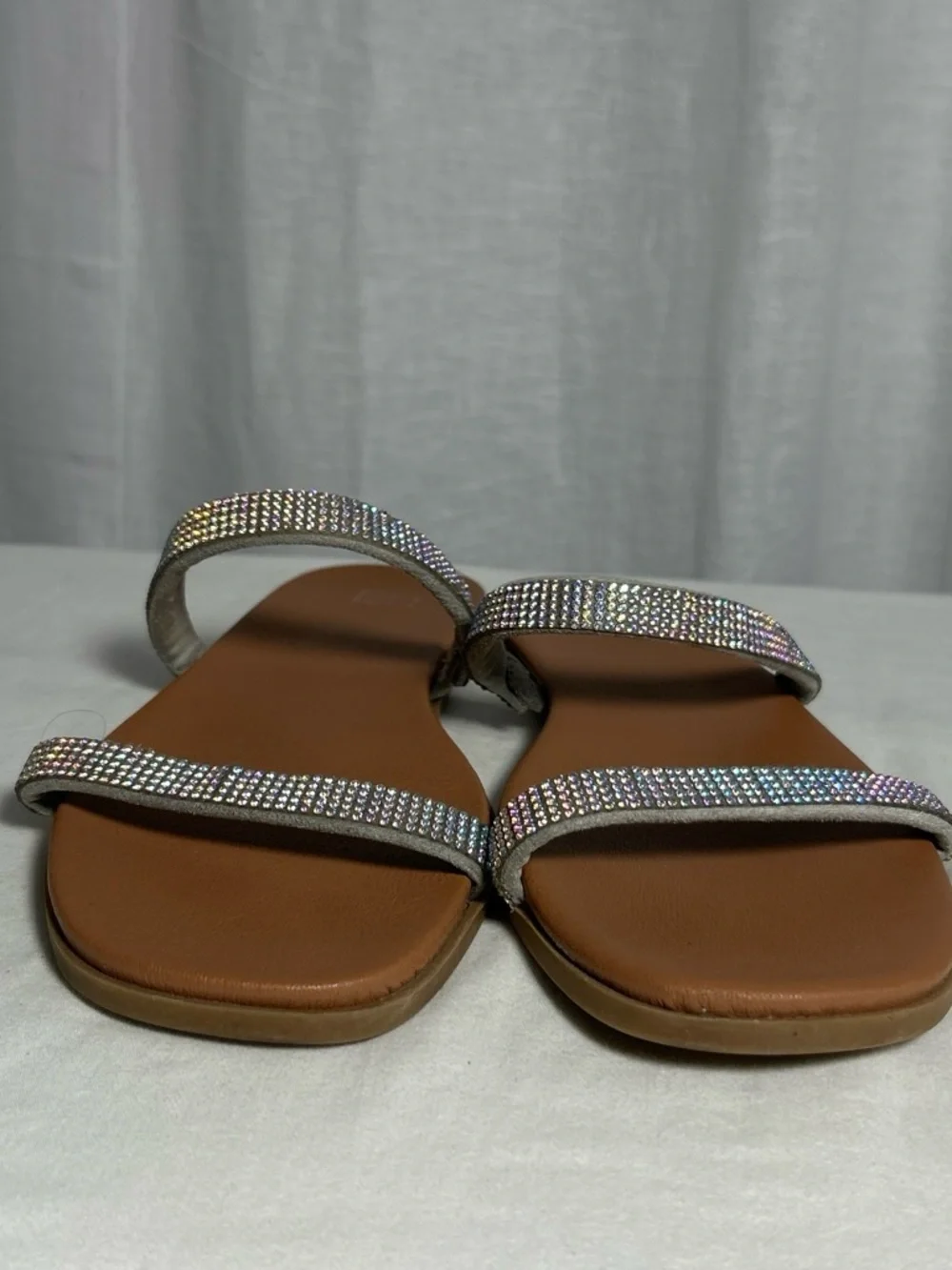 bp Brown Slide Sandals with Sparkling Silver Rhinestone Straps